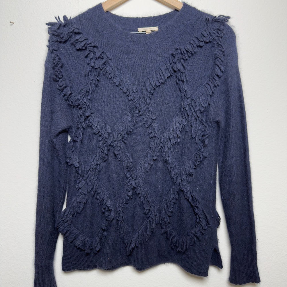 Rebecca Taylor Women‎ Angora Preppy Sweater XS Navy Blue Nautical Fringe Luxury
